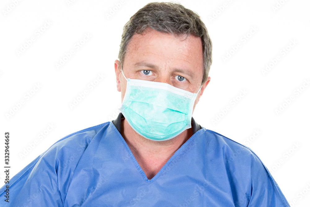 Portrait of male nurse man wearing medical mask blue white background protective health Coronavirus concept covid-19 Portrait of male nurse man wearing medical mask blue white background protective health Coronavirus concept covid-19