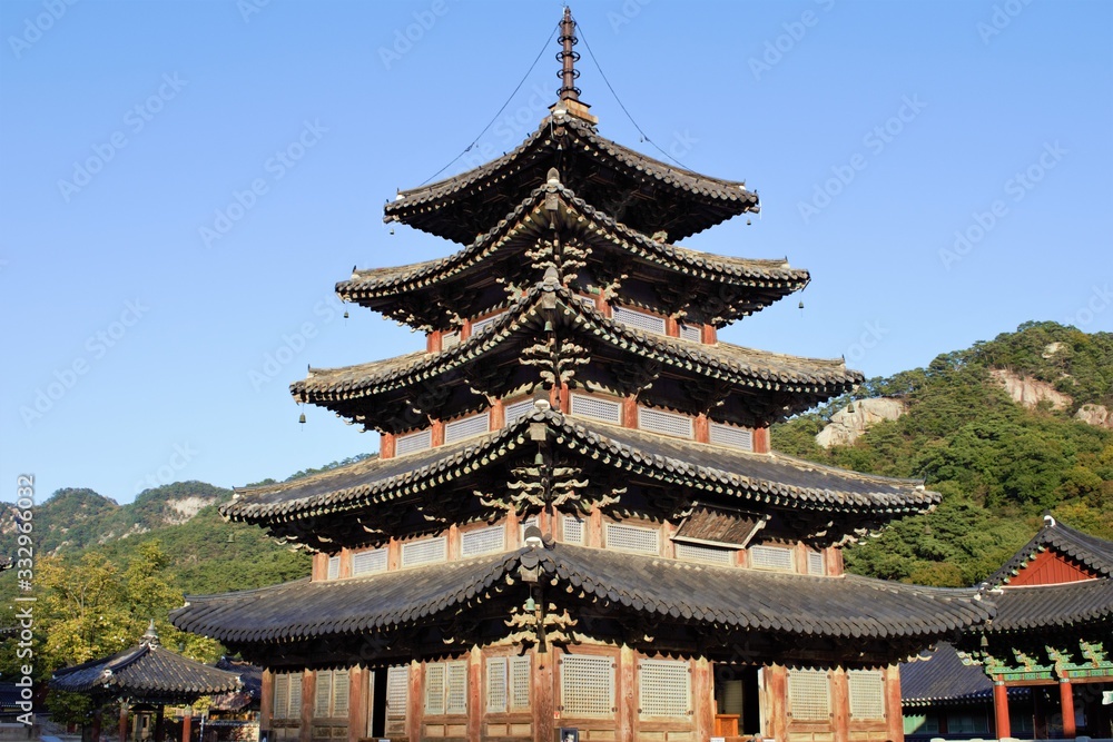 Palsangjeon five story wooden pagoda at Beopjusa temple, Songnisan National Park, Korea Palsangjeon five story wooden pagoda at Beopjusa temple, Songnisan National Park, Korea