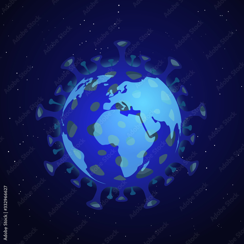 Planet earth in the feed of a Coronavirus cell, pandemic. Coronavirus (2019-nCoV). Virus Covid 19-NCP