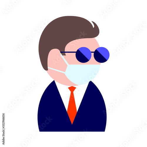 A man with glasses and a protective mask against infection during the epidemic and quarantine. Vector flat illustration.