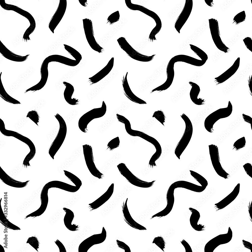 Wavy and swirled brush strokes vector seamless pattern. Black paint freehand scribbles, abstract ink background. Wavy and swirled brush strokes vector seamless pattern. Black paint freehand scribbles, abstract ink background.