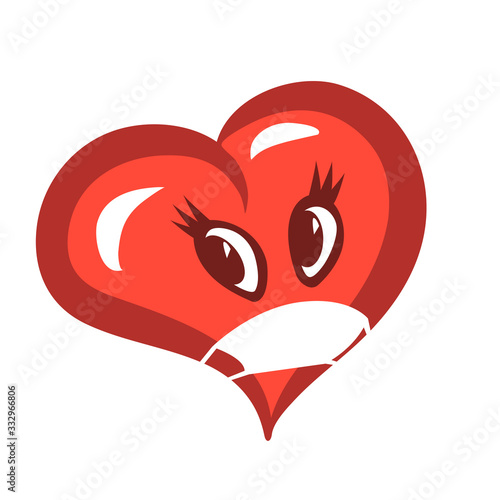 Cartoon symbolic heart in a protective mask during quarantine or illness. Vector isolated illustration.