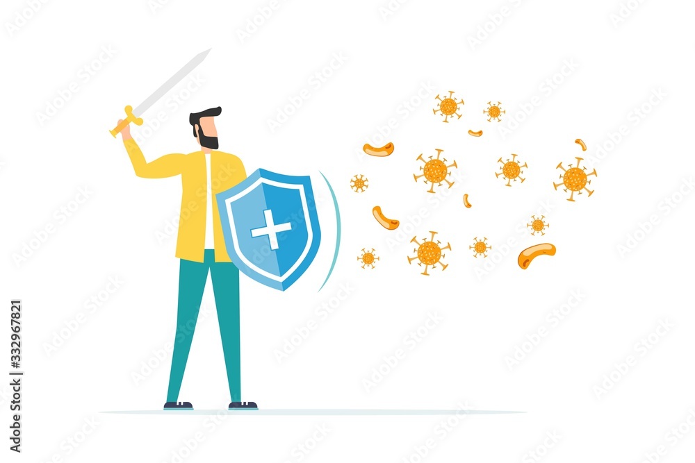 Vector illustration fight covid-19 corona virus. cure corona virus. people fight virus concept. corona viruses vaccine concept. end of 2019-ncov. don't be afraid of the corona virus concept.