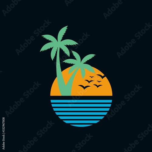 sunset logo design. holiday logo. traveling logo design vector