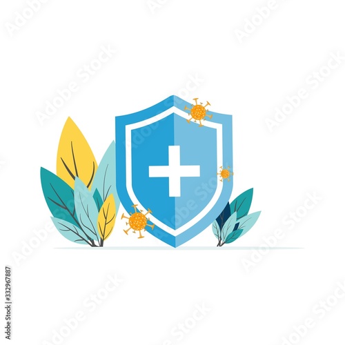 Vector illustration protect from virus. protect from covid-19 virus or corona virus concept. fight the virus. defend from virus. avoiding corona viruses.