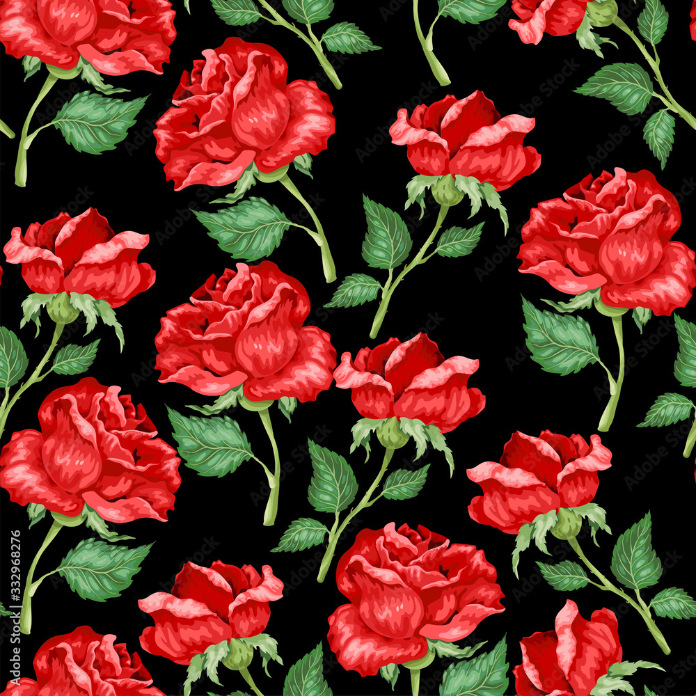 Red rose Seamless Pattern in vector graphic