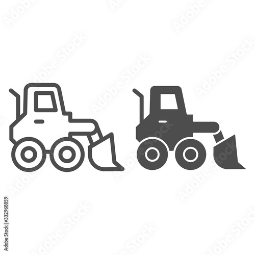Snow blower line and solid icon. Ice scraper and loader vehicle, plow truck symbol, outline style pictogram on white background. Construction sign for mobile concept and web design. Vector graphics.