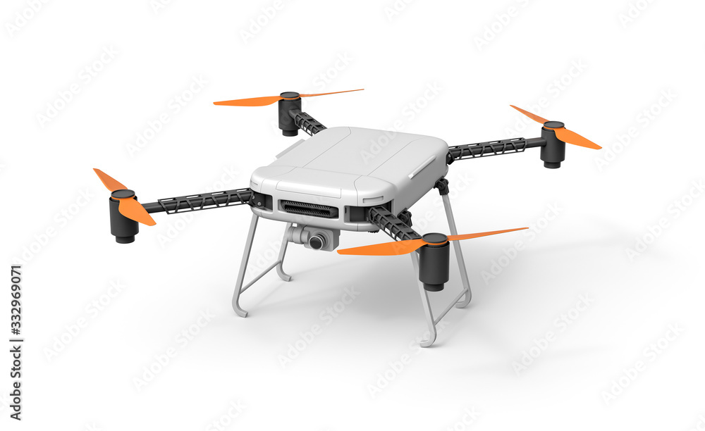 3d rendering of white and black drone with camera isolated on white background. 3d rendering of white and black drone with camera isolated on white background.