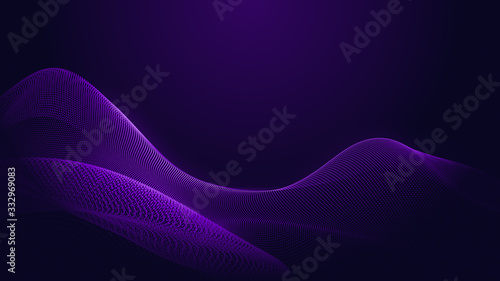 Dot blue purple wave line light gradient dark background. Abstract technology big data digital background. 3d rendering.