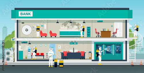 Medical staff destroy the covid-19 virus in the workplace.