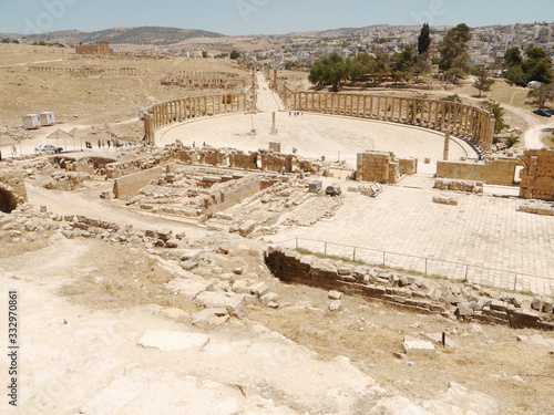 Wallpaper Mural panoramic view on skyline of Jerash (Gerasa) with famous old roman Oval Plaza, kingdom Jordan, Middle East Torontodigital.ca