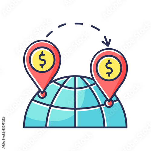 Foreign direct investment RGB color icon. International business, commerce, controlling ownership. Horizontal, platform and vertical FDI. Isolated vector illustration