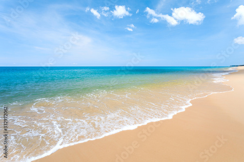 Sea view from tropical beach with sunny sky. Phuket beach Thailand.