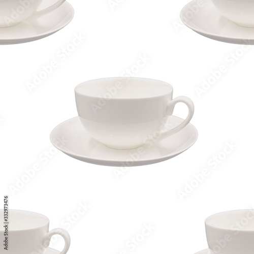 Seamless background with empty white cups. Abstract background.