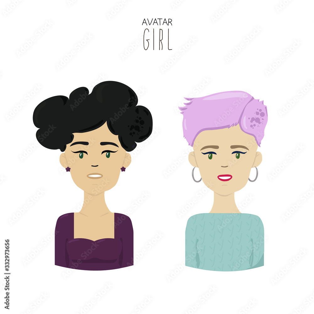 Set of avatar woman clothes. Female characters for your design project, animation. Vector trendy illustration, flat style white background Set of avatar woman clothes. Female characters for your design project, animation. Vector trendy illustration, flat style white background
