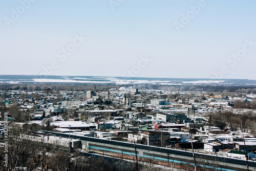 
early spring, view of the industrial industrial part of the city
