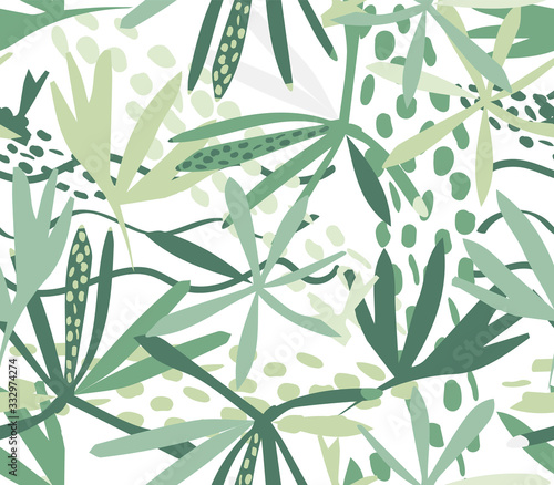 Fototapeta Naklejka Na Ścianę i Meble -  Tropical green leaves seamless pattern, vector