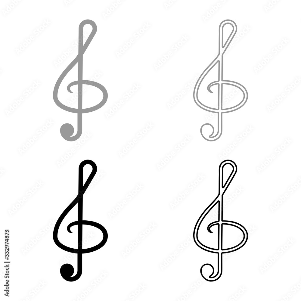 Fototapeta premium Treble clef icon outline set black grey color vector illustration flat style image