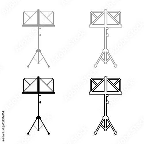 Music stand Easel tripod icon outline set black grey color vector illustration flat style image