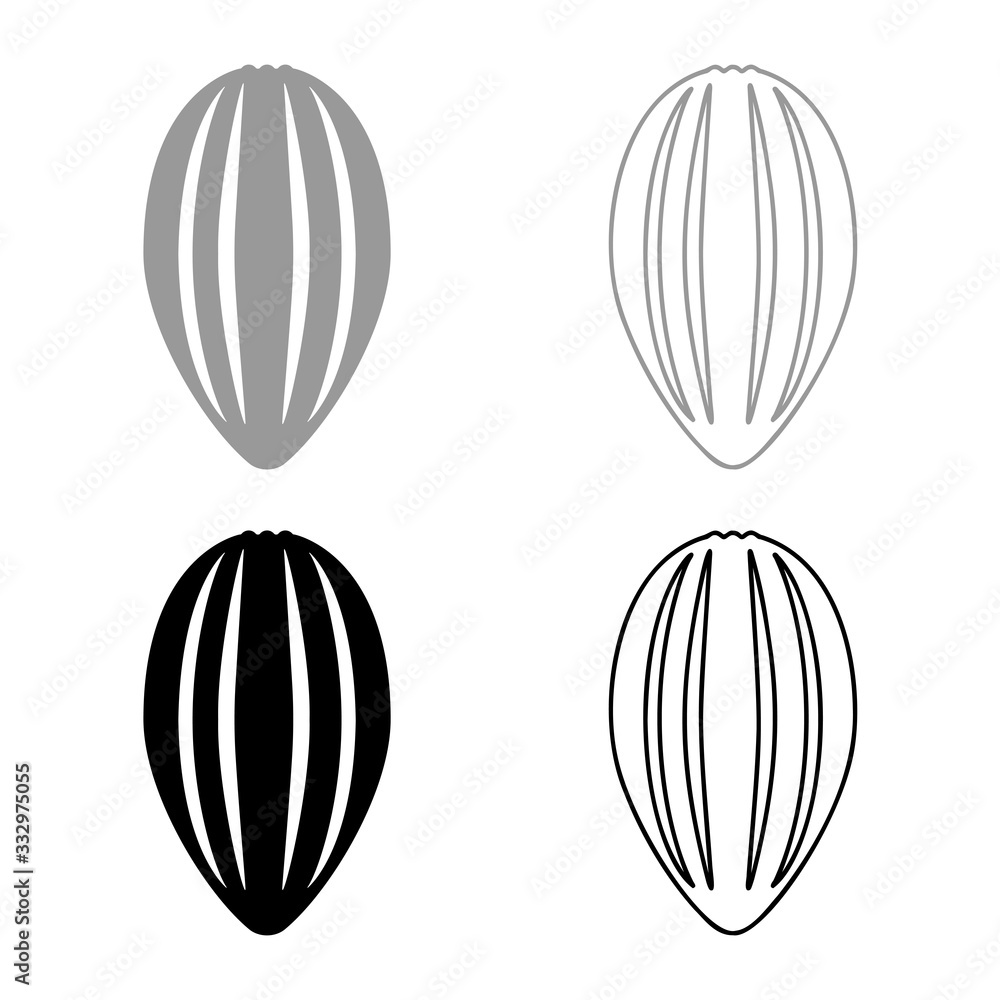 Cacao bob pod Cocoa fruit peel Chocolate seeds icon outline set black grey color vector illustration flat style image Cacao bob pod Cocoa fruit peel Chocolate seeds icon outline set black grey color vector illustration flat style image
