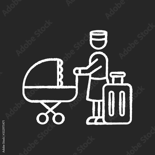 Hotel sitter chalk white icon on black background. Babysitting service. Help with infant kids while on vacation. Day care for child during traveling. Isolated vector chalkboard illustration