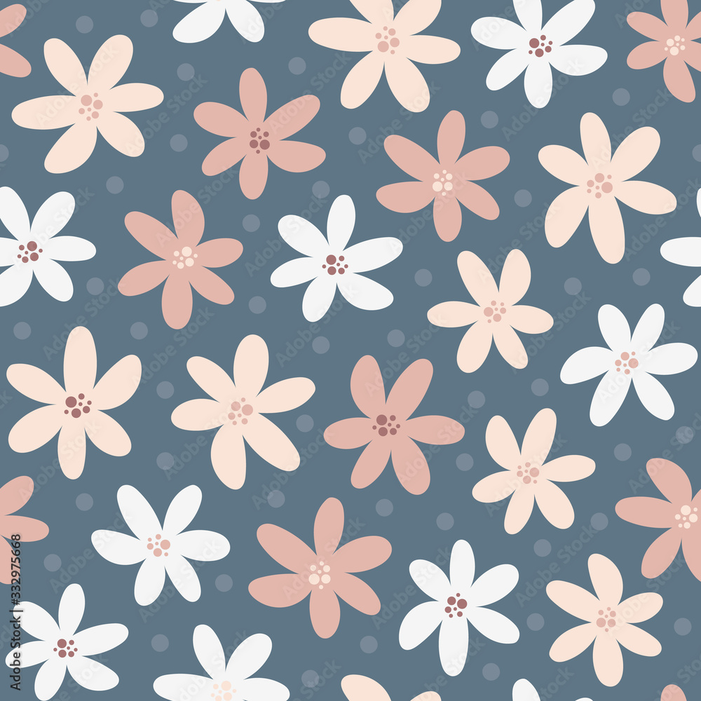 Vector pattern with pink and white flowers and dot Vector pattern with pink and white flowers and dot