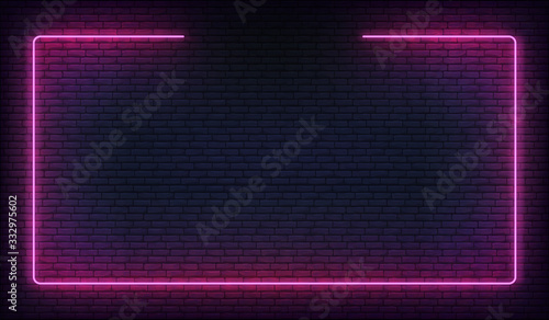 Neon frame border. Purple neon glowing background