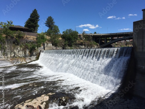 Spokane Falls - waterfall and dam on the Spokane River  located in downtown Spokane
