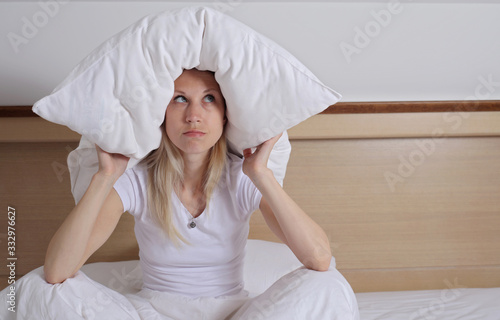 Sleep disturbance and stress. Coronavirus quarantine, Isolation. information overload Woman Suffering from Insomnia.