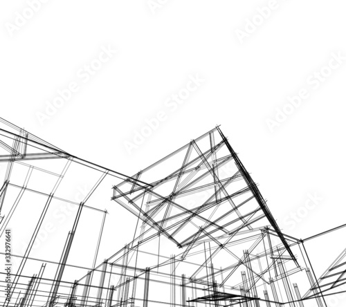 architecture building linear vector 3d illustration 