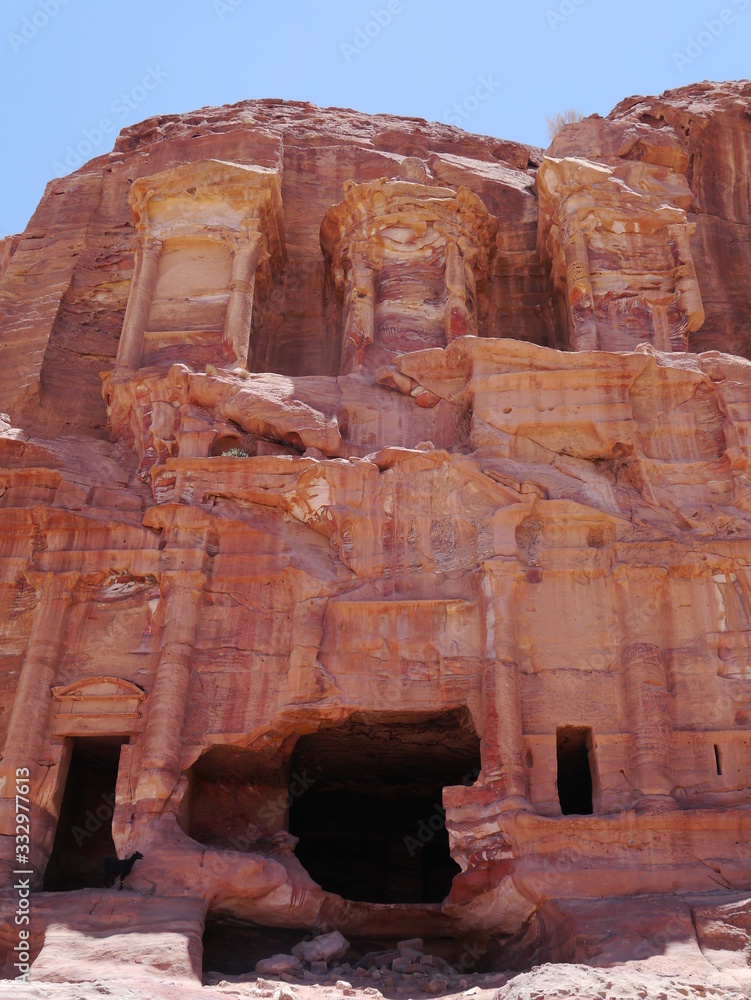 front view of famous Corinthian Tomb along the Royal Tombs of Petra, UNESCO world heritage, Wadi Musa, Jordan, Middle East
