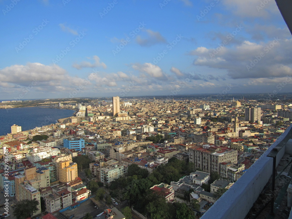 Havana,Cuba - January 28, 2020: Top view of the city and sea shore in Havana, Cuba.