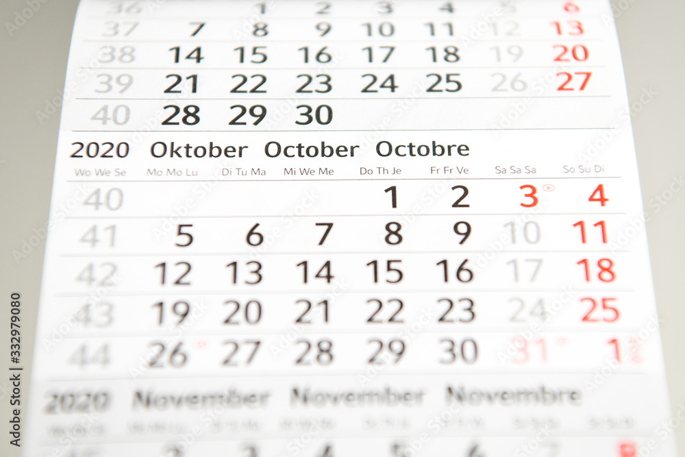 Calendar planner for the month October 2020