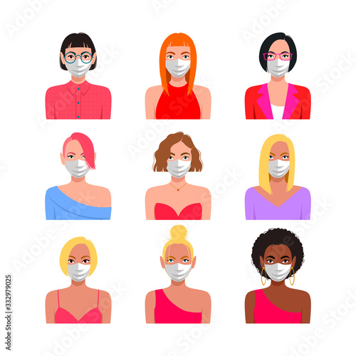 People icon set with protective masks