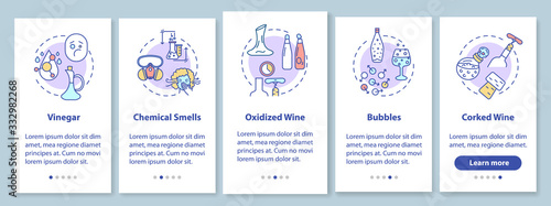 Wine tasting onboarding mobile app page screen with concepts. Determine bad quality alcohol walkthrough 5 steps graphic instructions. UI vector template with RGB color illustrations © bsd studio
