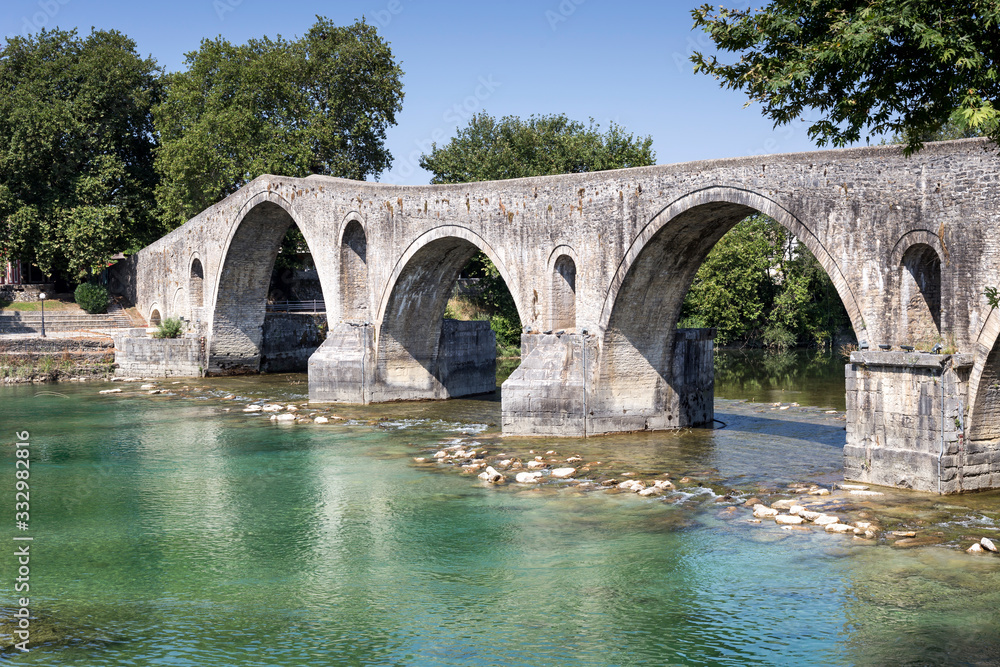Ancient famous bridge across the river Arachthos (Greece, Arta, Epirus region)