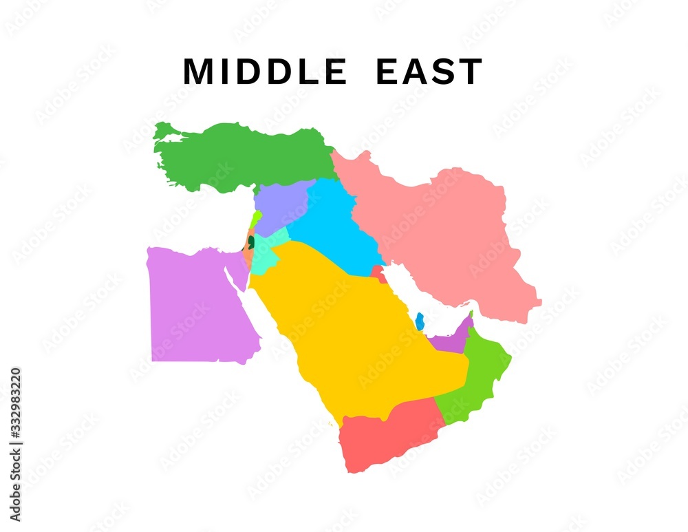 Middle East Countries Map Vector Illustration Different Colors of Each Country