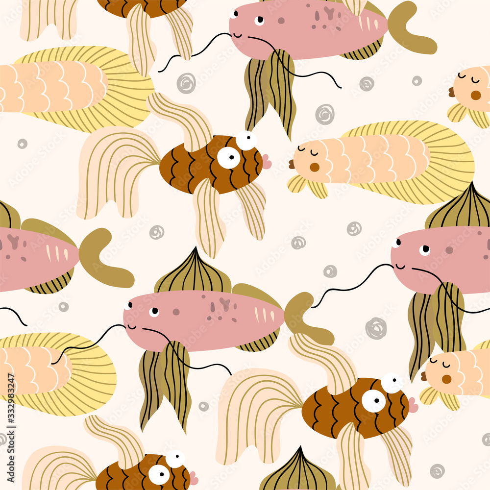Cute decorative seamless pattern with fishes and scetch bubbles. Sea life abstract background for dresses,textiles, wallpapers, designer paper, etc Cute decorative seamless pattern with fishes and scetch bubbles. Sea life abstract background for dresses,textiles, wallpapers, designer paper, etc