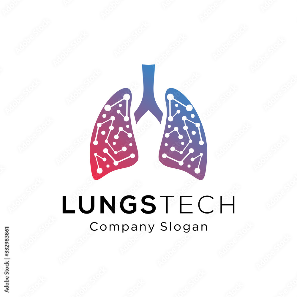  lungs technology logo design vector, respiratory system logo designs, lungs tech Idea logo design inspiration 