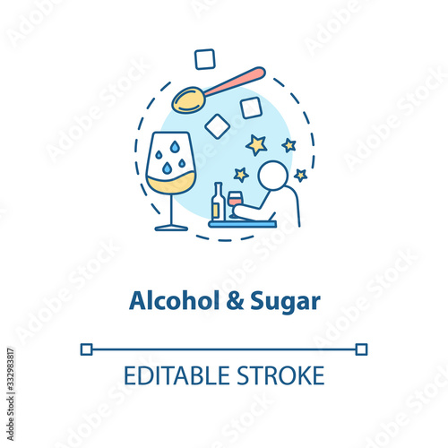 Alcohol and sugar concept icon. Sommelier tips, degustation advice idea thin line illustration. Evaluating wine by droplets in glass. Vector isolated outline RGB color drawing. Editable stroke