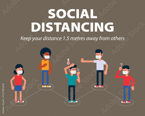 Social distancing, Keep the 1 meter distance in public to protect from COVID-19, one way to slow the spread of coronavirus