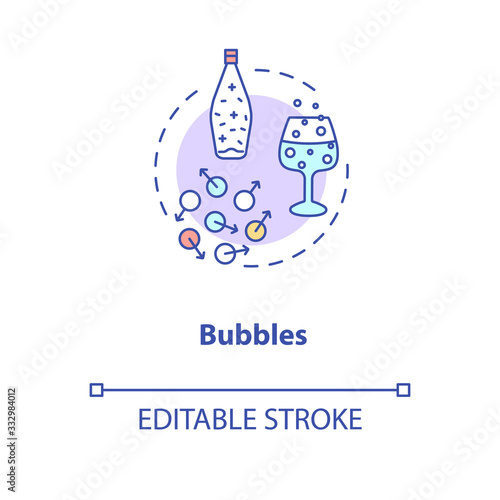 Bubbles concept icon. Fizzy drinks, winetasting advice idea thin line illustration. Spoiled alcohol beverage, still wines flaws signs. Vector isolated outline RGB color drawing. Editable stroke