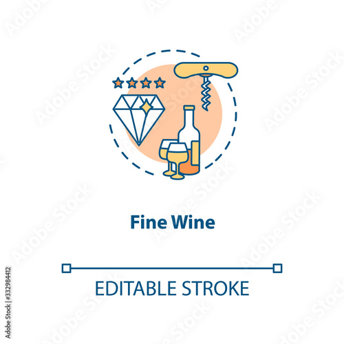 Fine wine concept icon. Vintage alcohol drink, premium quality winemaking idea thin line illustration. Beverage aging, luxurious product. Vector isolated outline RGB color drawing. Editable stroke