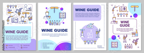Wine guide brochure template. Beverage restaurant list. Flyer, booklet, leaflet print, cover design with linear icons. Vector layouts for magazines, annual reports, advertising posters