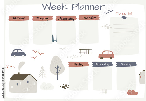 Scandinavian week planner template. Organizer and schedule with notes.