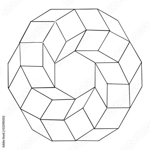 Sacred outline geometry circle in minimal style isolated on white background. Endless volume ring with a hole inside