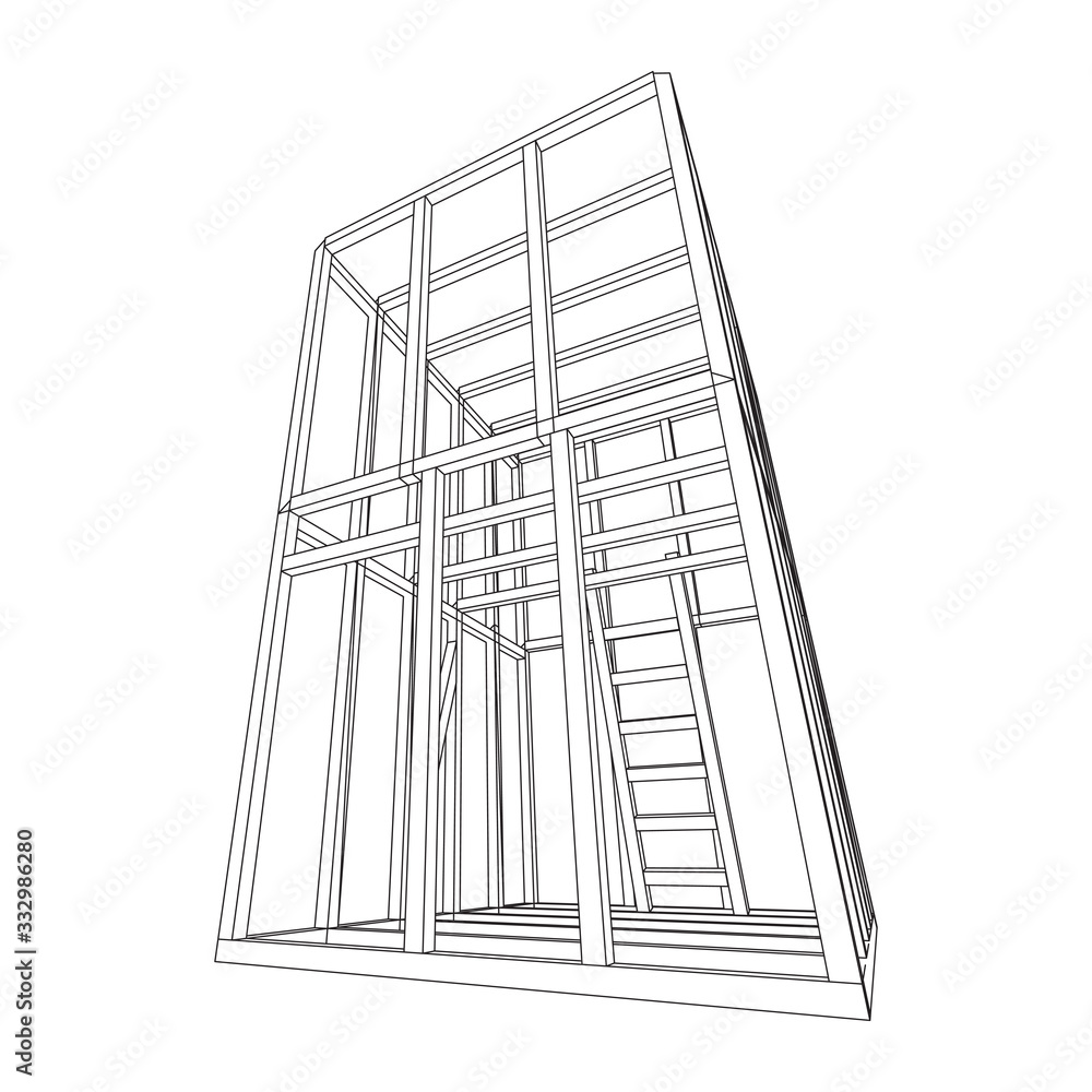 Abstract architecture building. Plan of modern framing house. Wireframe low poly mesh construction. Abstract architecture building. Plan of modern framing house. Wireframe low poly mesh construction.