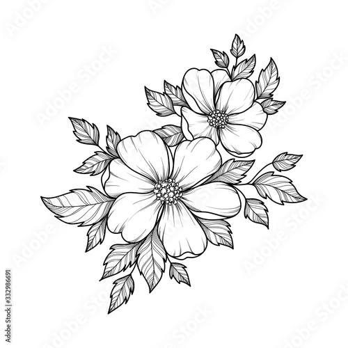 Hand drawing flower for greeting card, invitation, Henna drawing and tattoo template. Vector illustration