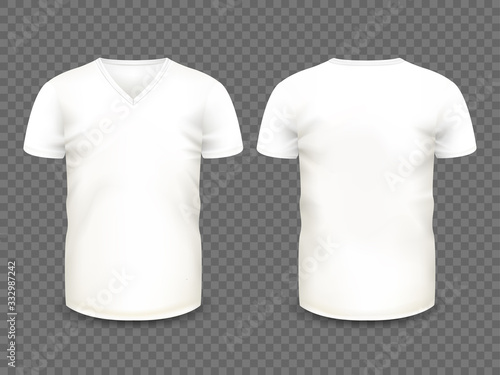 White V-neck men's t-shirts. Vector template.