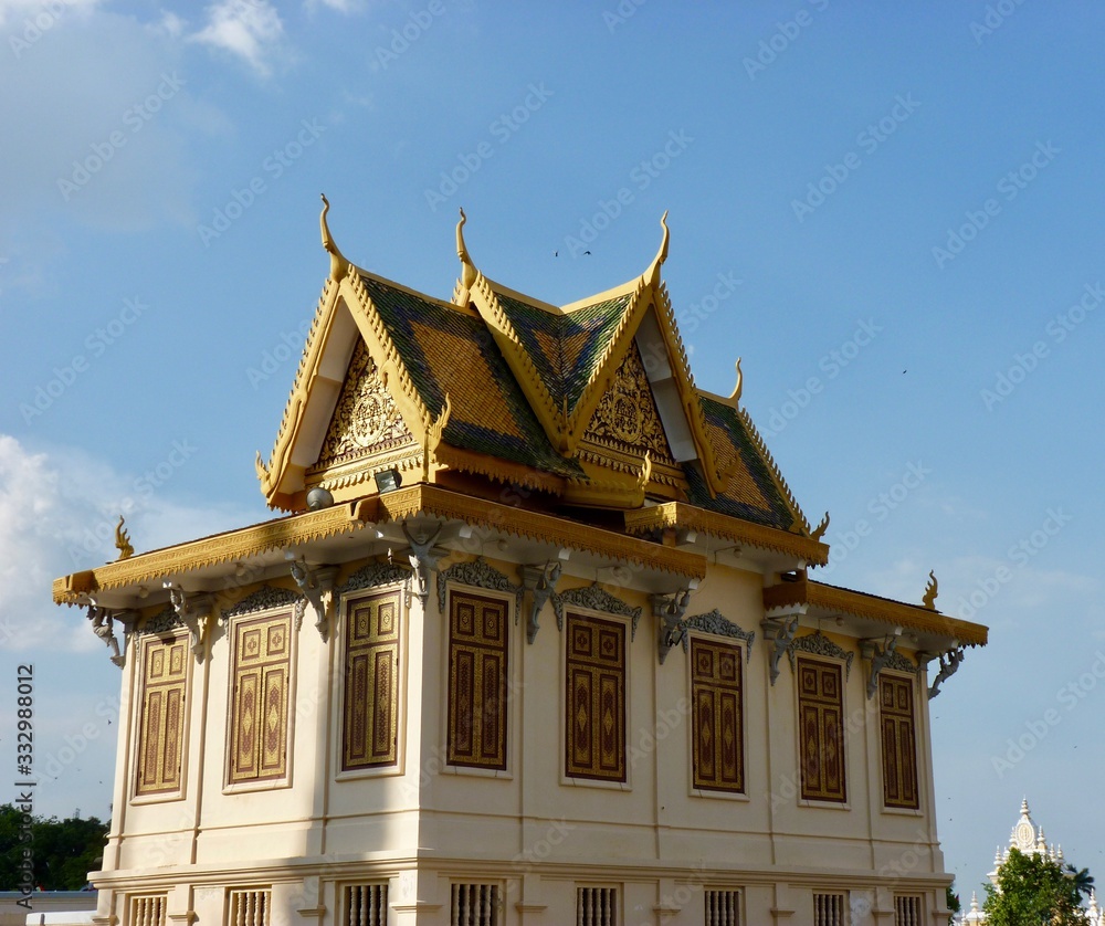 Golden roofs of Royal Palace in Phnom Penh during evening, Cambodia